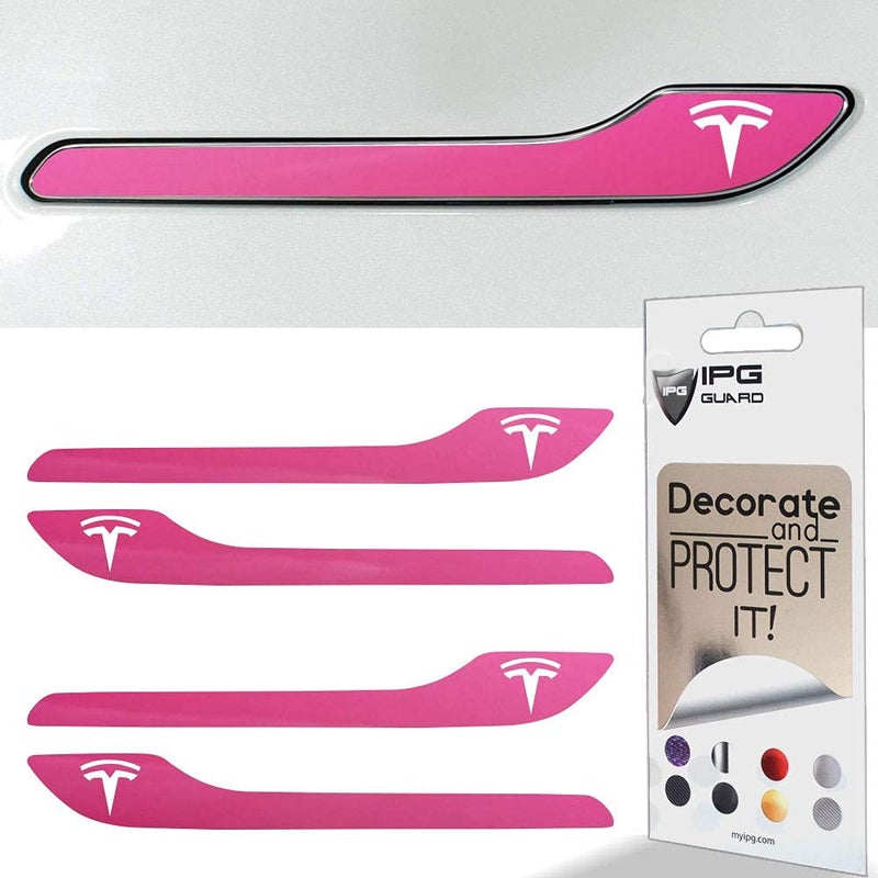 IPG for Tesla Model 3 / Model Y Door Handle Decal Sticker Wrap Kit (Set of 4) with Tesla Logo (Gloss Pink) - Image 2